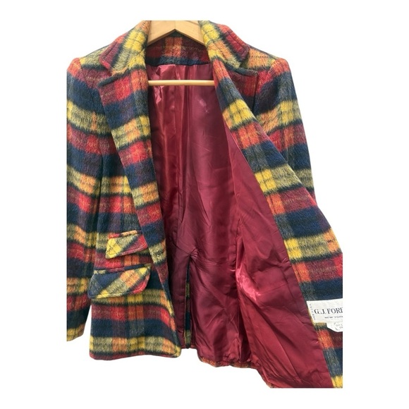 Vintage G.J. Forbes Tartan Plaid Faux Fur Blazer Jacket Size Small - Picture 10 of 12